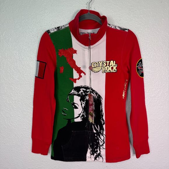 Christian Audigier Jackets & Blazers - Christian Audigier Y2K Track Jacket Womens Small Italy Flag Crystal Rock NEW